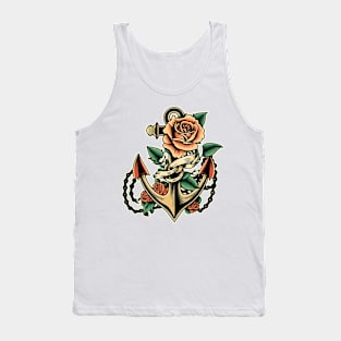 Anchor with Rose old school tattoo Tank Top